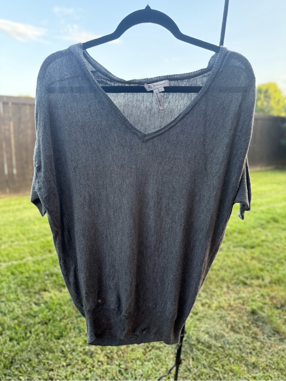 BCBGeneration Gray V-Neck Lightweight Sweater